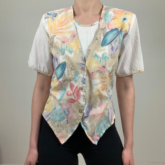 Vintage Tapestry Floral Tie Back Vest Shirt - Picture 8 of 8